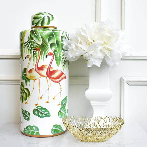 Flamingo Ginger Jar, with Lid