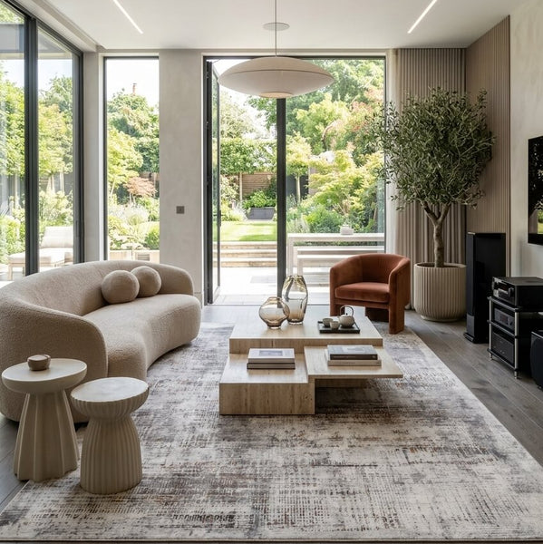 A landed home living room featuring the Giverny Luxury Rug, showcasing sophisticated contemporary home decor from Finn Avenue Furniture Store in Singapore.
