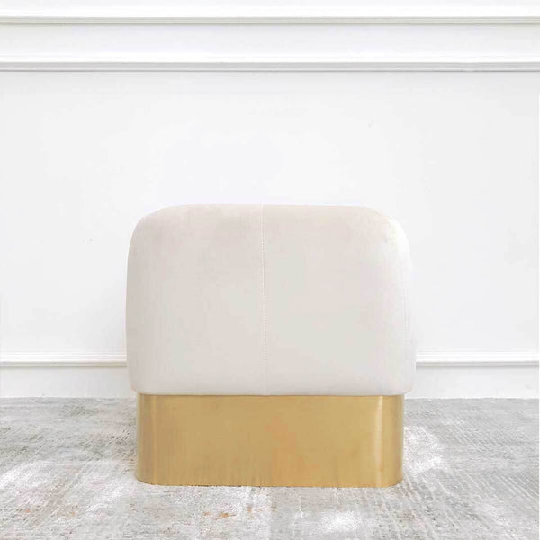 Side view of Gulliver stool with polished square gold base.