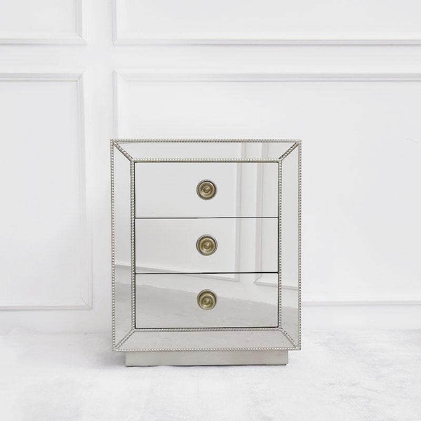 Hermes Mirrored Night stand with vintage details on handles.
