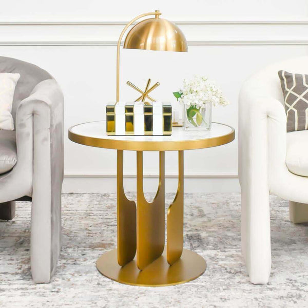 Designed purposefully small at 60cm width, this Hilltops Gold Marble Coffee Table is the perfect solution for small spaces with a modern aesthetic for a multi-purpose use in this modern luxury living room, or any corner reading nook in your home.