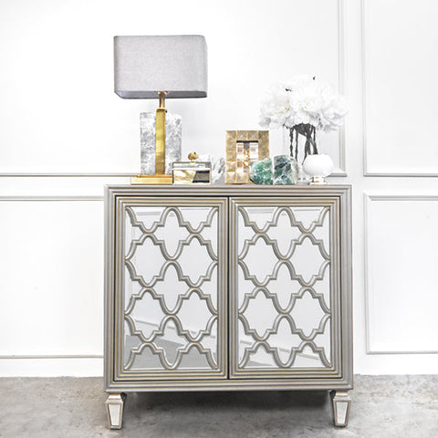 Iberian-Moroccan Mirrored 2-door Cabinet Sideboard.