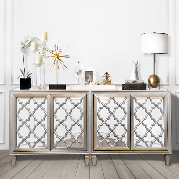 Long Mirrored Credenza Sideboard.