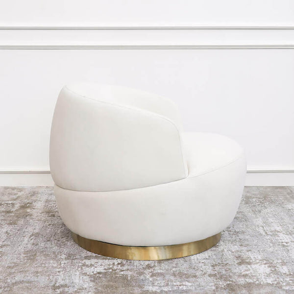 Side view of Infiniti curved armchair, smooth edge and round curves for a modern look.