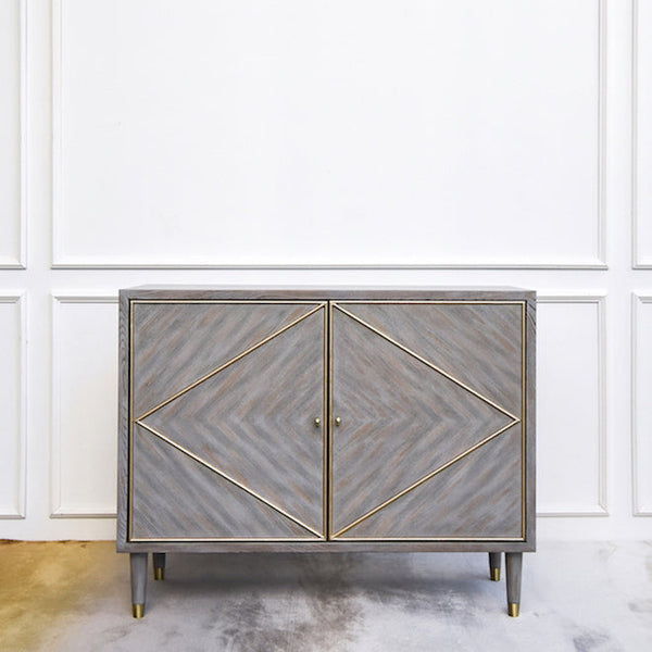 Jardin 2 Door Art Deco Sideboard, Abstract Hand-crafted simple Luxury and Modernity design with understated gold details.
