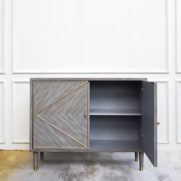 Cabinet storage space with two interior shelf space for ample storage, Jardin 2 door cabinet.