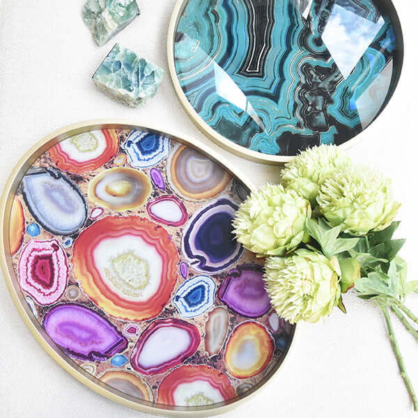 Lime green peony bundle on oval and round tray.