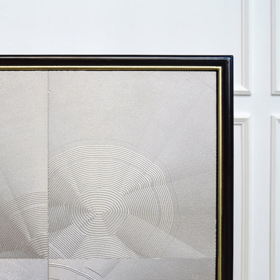 Close up look of hand painted cabinet and door frames.