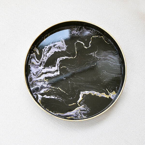 Best Selling Leto Marbled Round Tray in Black on Sale.