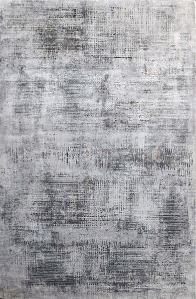 Levine Modern Art Rug, Light Grey Hues, Distressed Design. This distressed abstract art rug design is simplistic yet compelling.