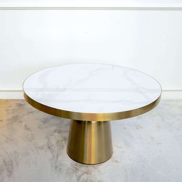 Top view of the marble swirls and pattern on the Louis Carrara coffee table.