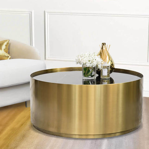 Marc Round Gold Black Marble Coffe Table in Luxury Living Room Home Design. Center this stunning beauty coffee table next to a modern sofa, and you'll appreciate this simplistic form for years to come.