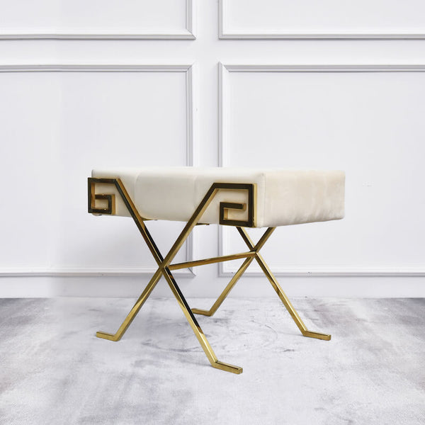 This Ivory and Gold Stool exudes style and classic elegance, makes an iconic living room piece.