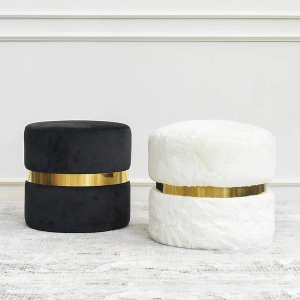 <p>&nbsp;</p> <p><span class="irc_su" dir="ltr" style="text-align: left;">The Luxe Series, Mercier Ottoman Collection showcases classy gold stool ring encasing lustrous black velvet upholstery in a simple round magnificent stool.</span></p>