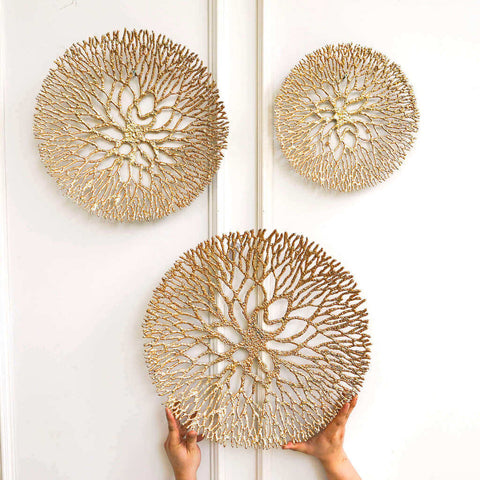 Merveilles Gold Round Wall Art Sculpture comes in these 3 sizes. Perfect for Modern Living Room Feature Wall Home Design, they are very much sought after by interior designers, ff&e and architects.
