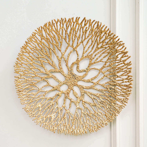 Gold Round Wall Art Sculpture, coral Reef Design for Modern Living Room Feature Wall.