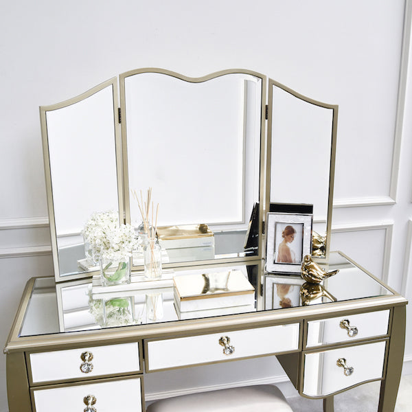 Modern Art Deco Mirrored Dressing Table, Mirror and Stool Set.