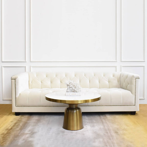 Duchess of Chesterfield Sofa, 3-seater-plus, Ivory Cream Velvet for Modern Luxury Living Room Design.