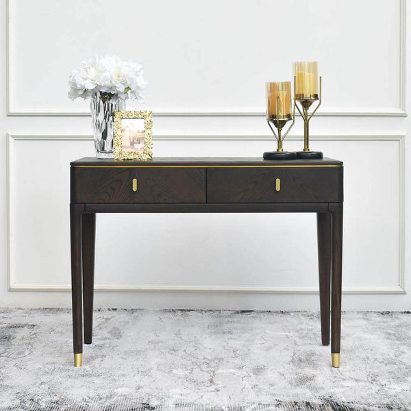 Odette Console in entryway setting: The vanity table styled as a statement piece in an entryway, blending seamlessly with both modern and vintage decor.