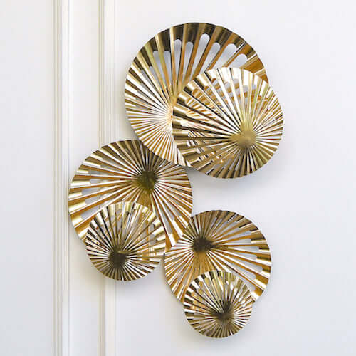Ola Gold Geometric Wall Sculpture, Large, Aluminium decor piece.