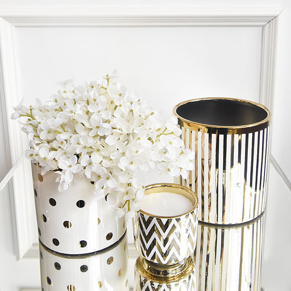 Diva Golden Herringbone Planter - Comes in herringbone and polka dot designs.