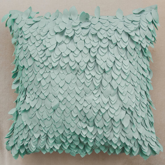 Plumes Leaves Cushion, Seafoam Teal