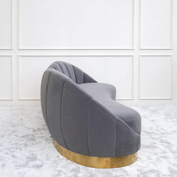 Side view of the sleek pleated panels on the Primrose sofa, giving an illusion of a slimmer sofa set.