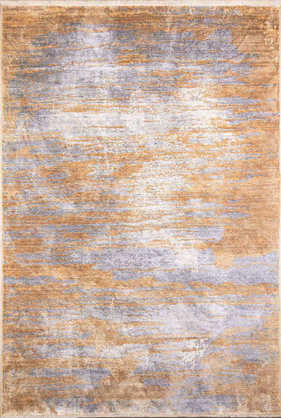 Provence Luxury Silk Mirage Rug in Gold Metallic Tones displayed at Finn Avenue Showroom.