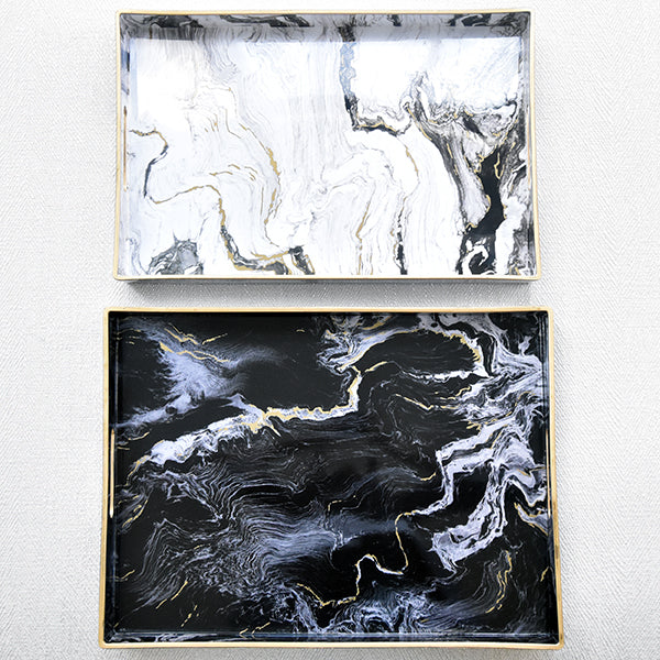 Black & White Trays, in gold trimming, that are beautifully stackable.