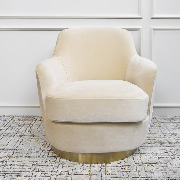 Rever Curved Ivory armchair, high back rest that plunges down towards the arm rest for an inviting living room area.