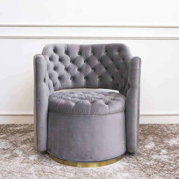 Raphael Grey Swivel Armchair in Mid Century Design.