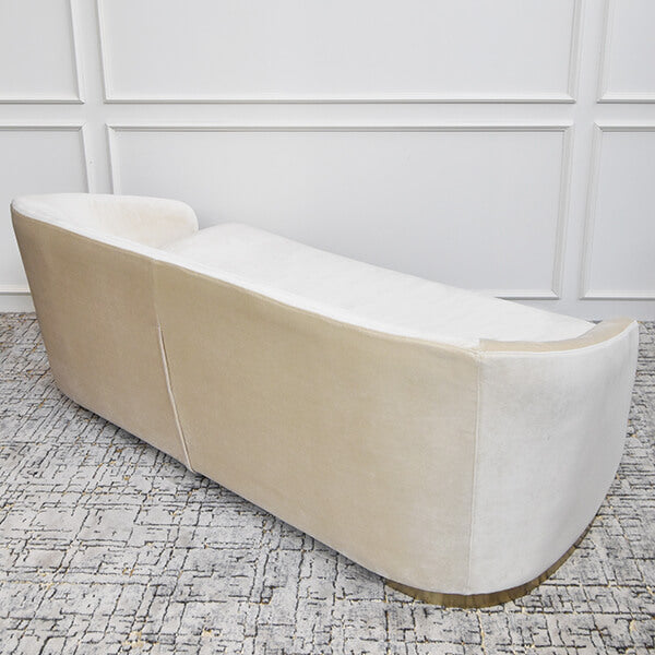Back view of the Rever sofa, curved pitched back for a comfortable dip into the seats. 