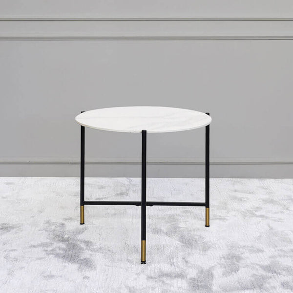 Rococo Round White Marble Black Side Table Small.