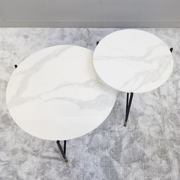 Top view of the Rococo White Faux Marble Coffee Table Tops Round Carrrara cultured marble.
