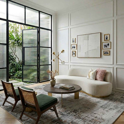 Infiniti Art Deco Curved Sofa Couch, Gold Base