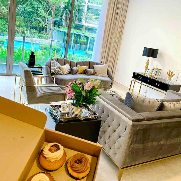 Discover affordable luxury with the Primrose Sofa and Fitzgerald Sofa. This stylish and comfortable couch combination is the perfect decor for a modern high-end Sentosa bungalow living room.