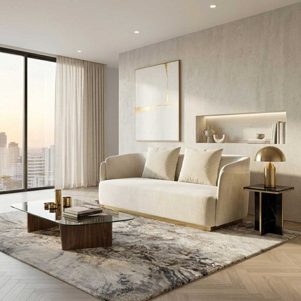 Zelda Curved Sofa Couch, Ivory Cream