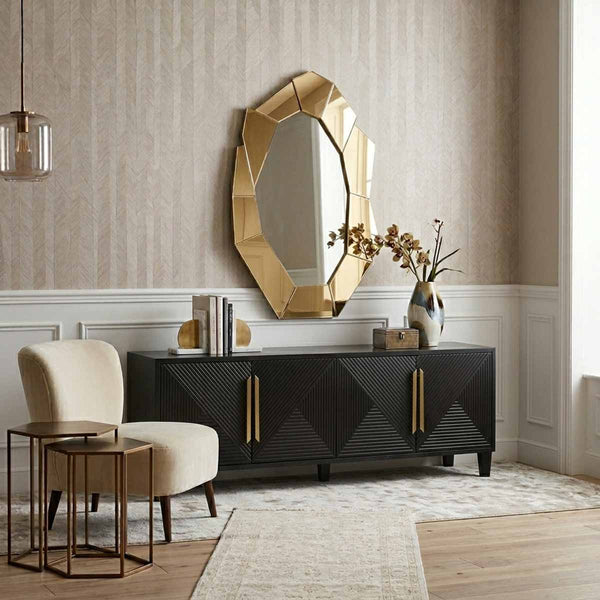 Cartier Oval Sculpture Wall Mirror - Hand-Crafted Gold Statement Piece