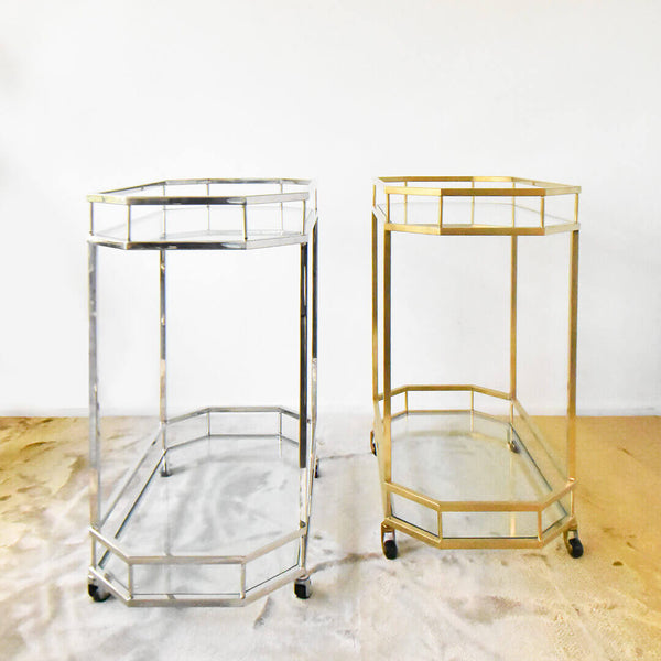 Taylor Bar Trolley Collection in Gold and Silver Frames, Octagon Style.