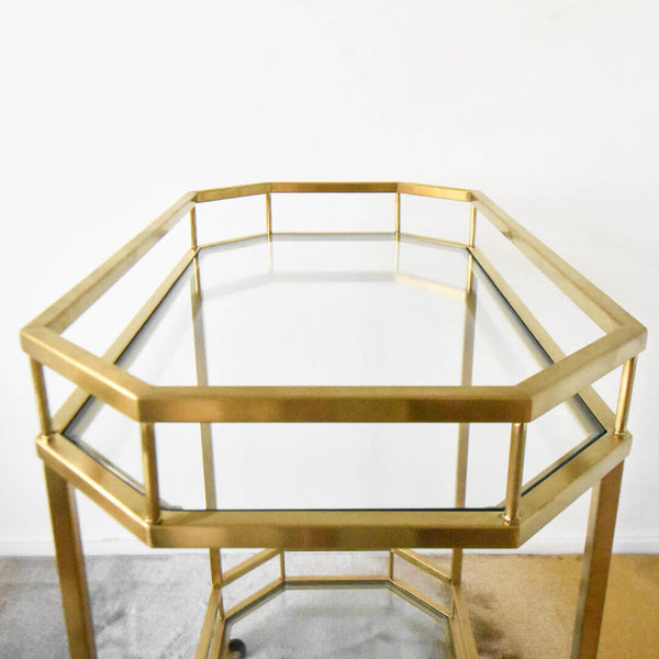 Brushed stainless steel finish on the Taylor Bar cart trolley.