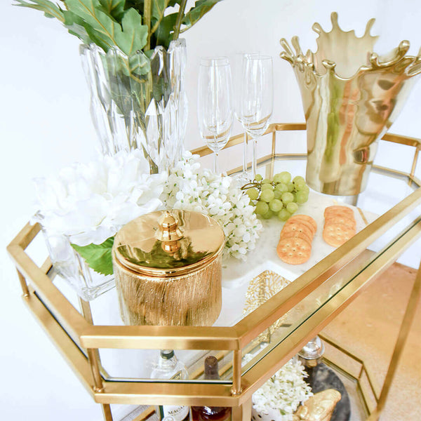 Taylor Gold Bar Trolley Decor Inspirations and Ideas, use as a dining cart to serve your snacks or desert. 