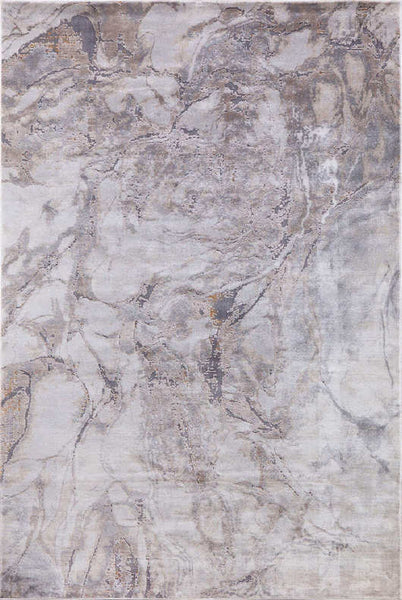 Full view of the Trevez rug, Grey and Taupe marbled swirls.