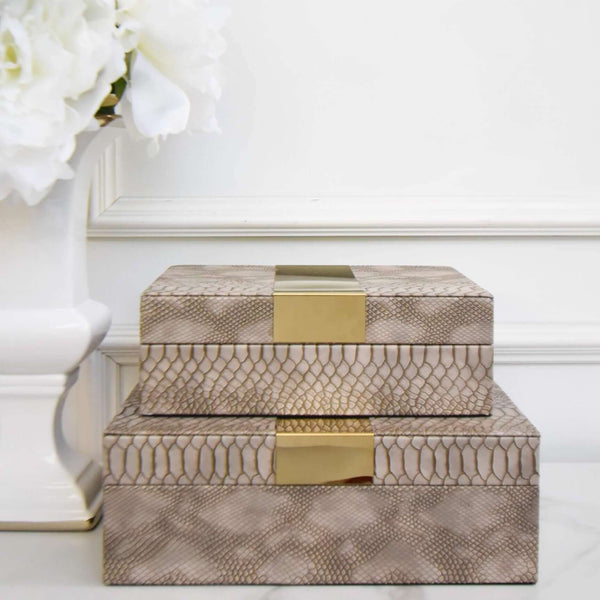 Tuscan Faux Leather Box, Snake Skin with White Flowers and Vase Decor.