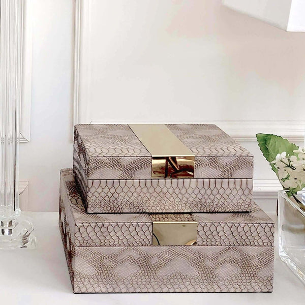 Tuscan Faux Leather Box, Snake Skin, Rectangular, 2 sizes