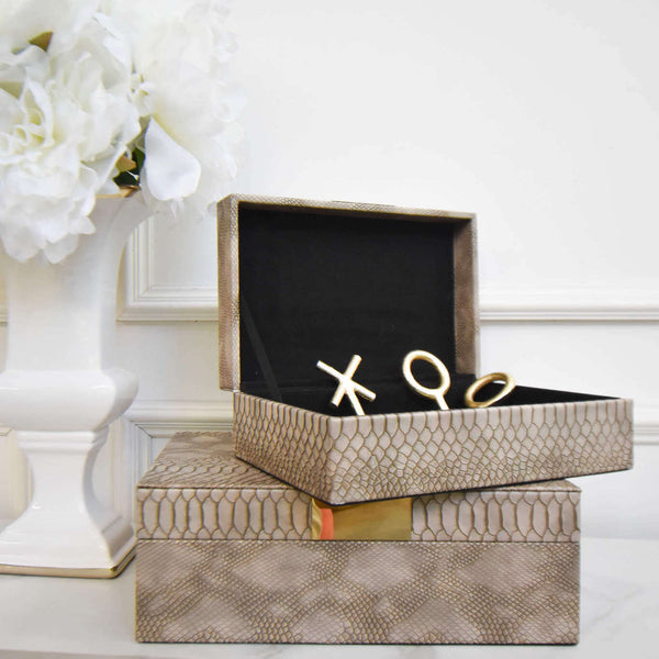 Tuscan Faux leather box, Taupe box sizes, perfect for console table and coffee tables.