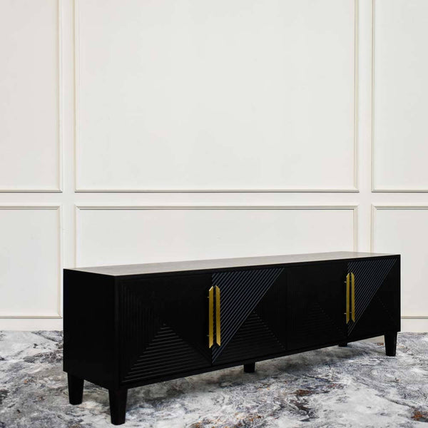Angled side view of the Uno 4 door sideboard, the perfect piece for behind the sofa or as a dining sideboard. 