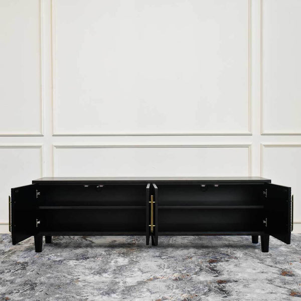 Two doors opened on the Uno TV console, features spacious storage space separated into 4 compartments for multi-purposes. 