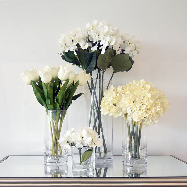 Modern Decorative Glass Vases, various cylinder shaped.