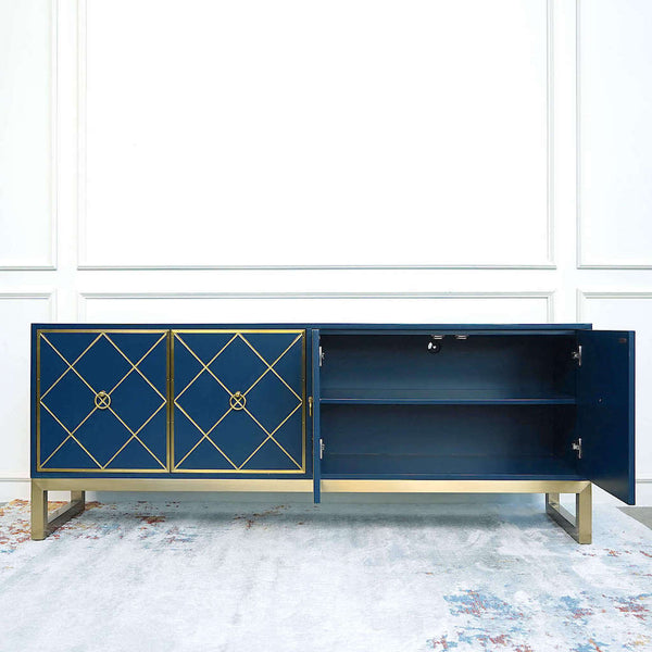 Valentino 4 Door Blue Cabinet Sideboard with Shelf Storage as Shoe Cabinet Tv Console Entrance Sideboard.