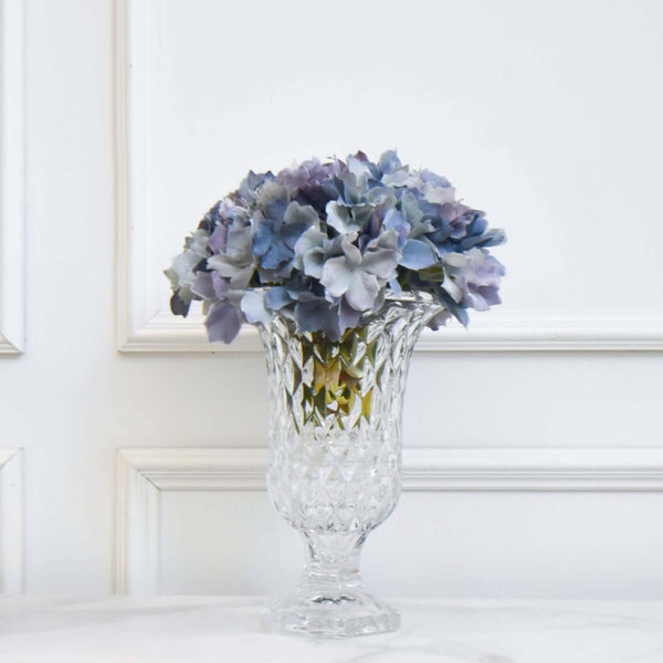 Victoria glass vase, V shaped Pedestal with crystal patterns on vase.